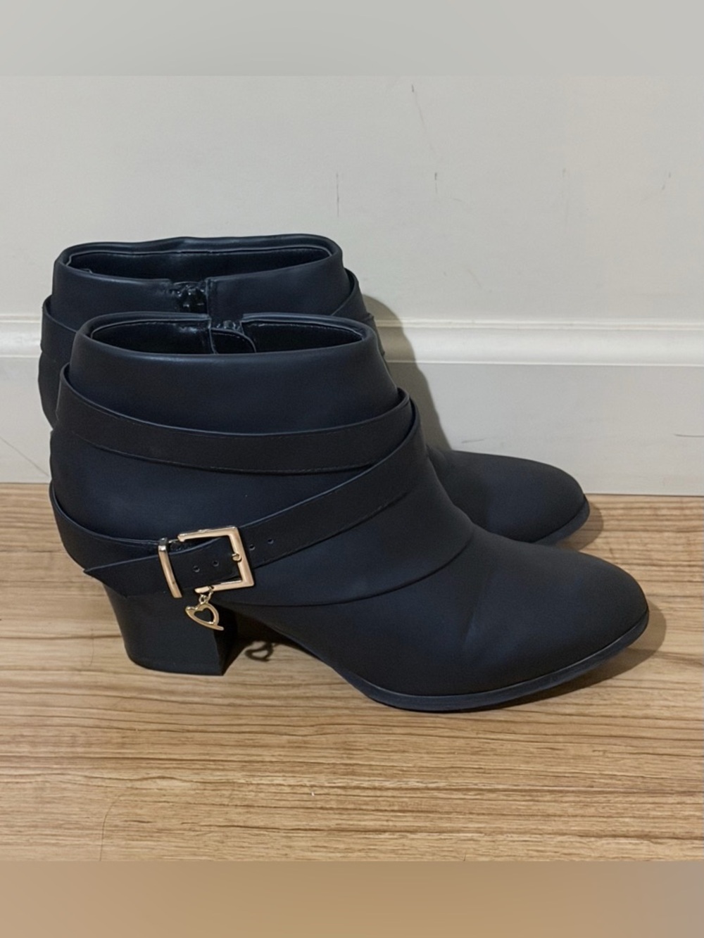 Thalia Sodi Black Ankle Boots with Gold Buckle